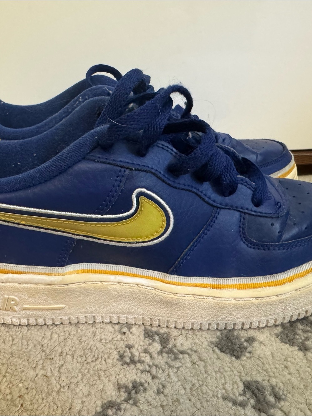 Nike Air Force 1 Kids Navy Sneakers with Yellow Swoosh